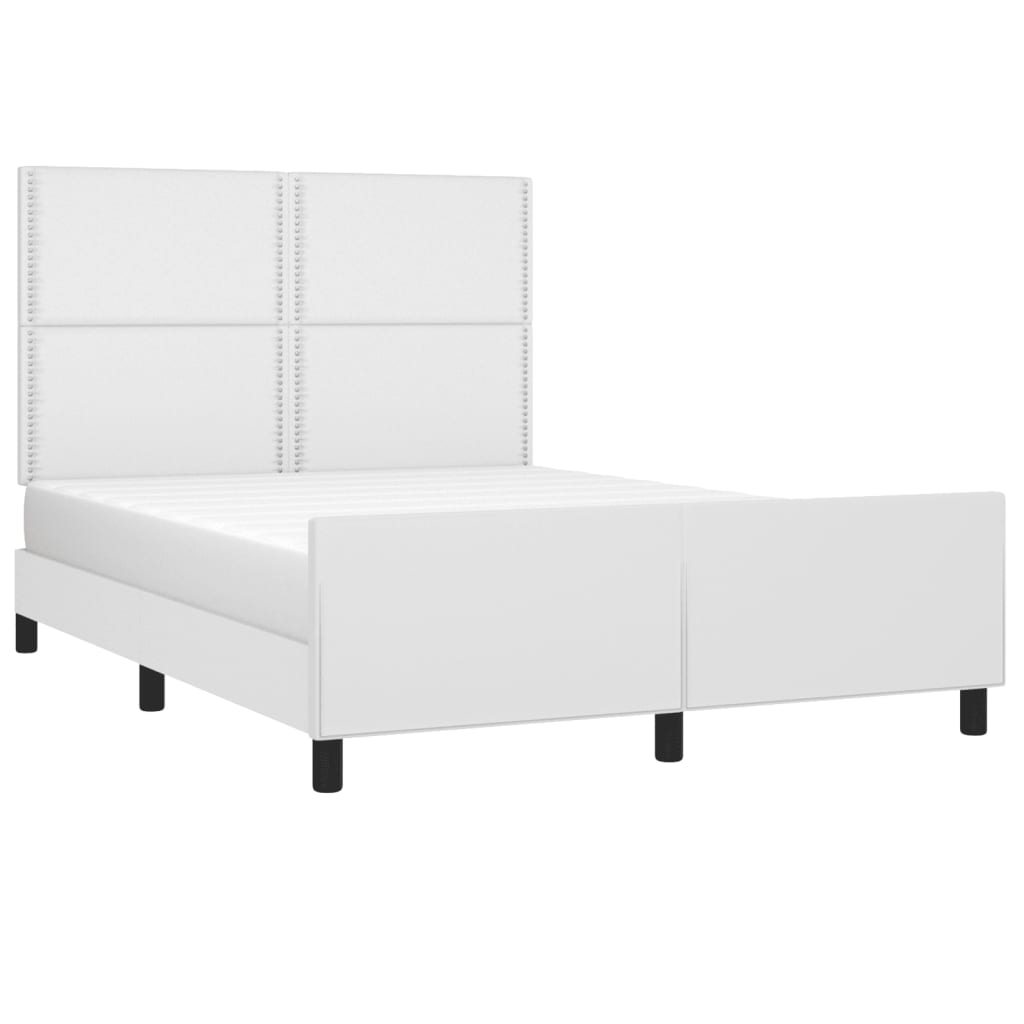 Estrutura cama c/ cabeceira 140x200 cm couro artificial branco