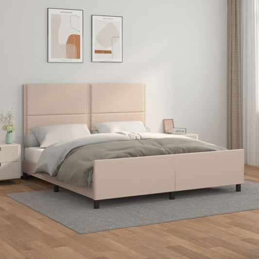 Estrutura cama cabeceira 160x200 cm couro artificial cappuccino