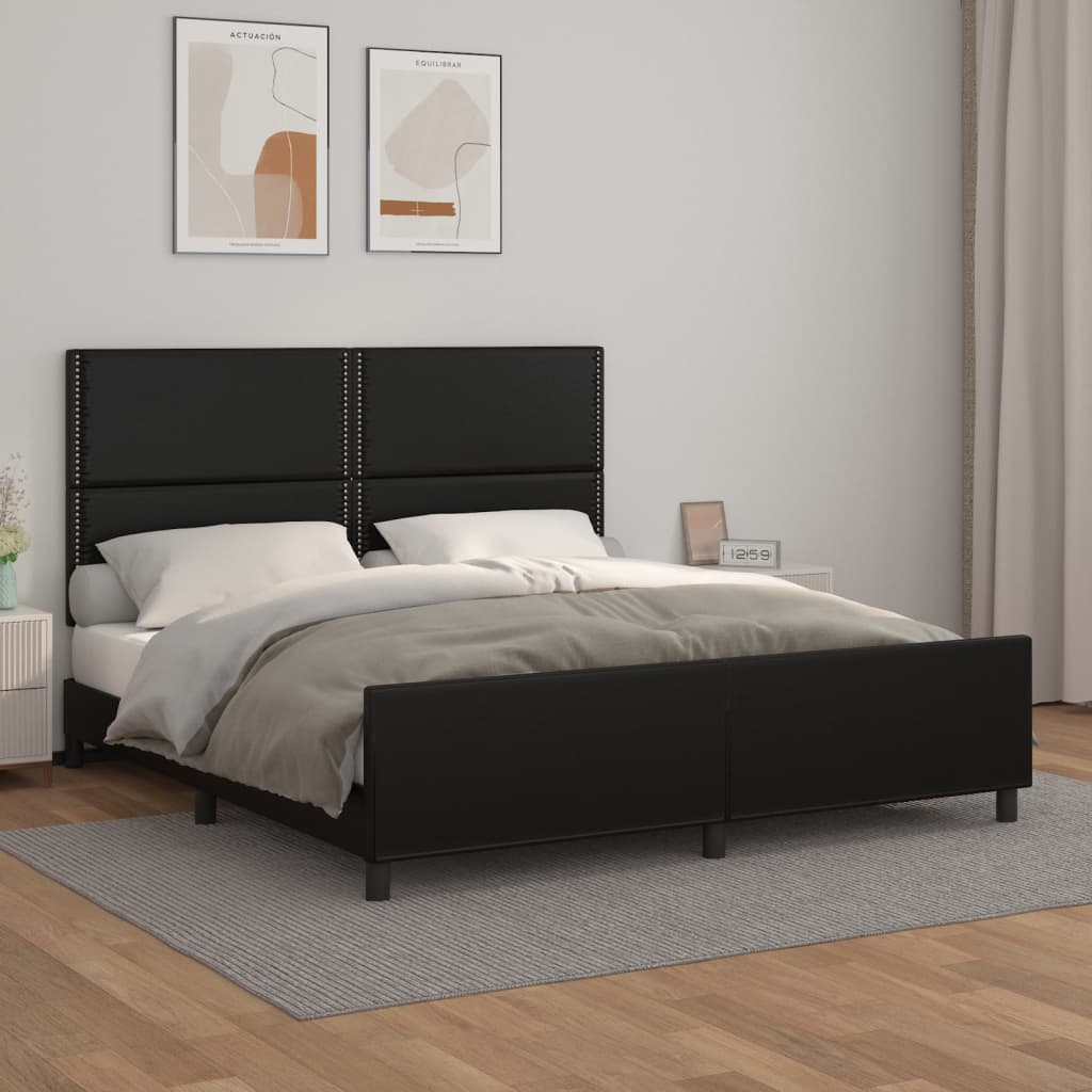 Estrutura de cama c/ cabeceira 180x200cm couro artificial preto