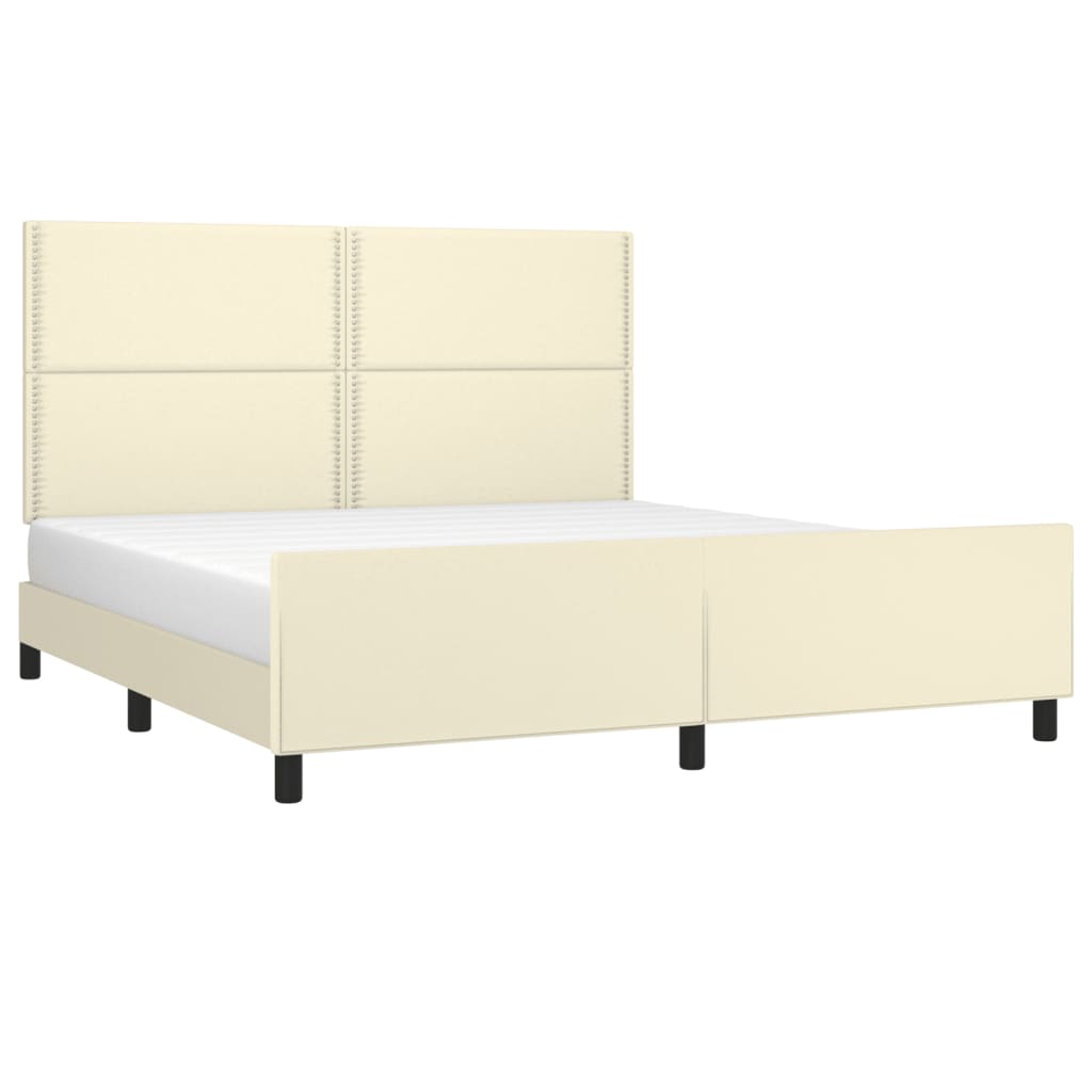 Estrutura de cama c/ cabeceira couro artificial 180x200cm creme