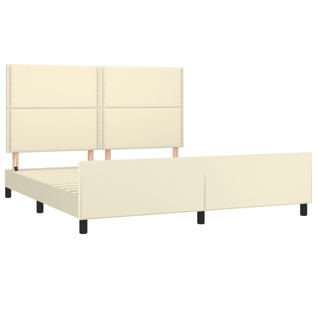 Estrutura de cama c/ cabeceira couro artificial 180x200cm creme