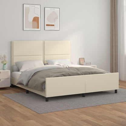 Estrutura de cama c/ cabeceira couro artificial 180x200cm creme