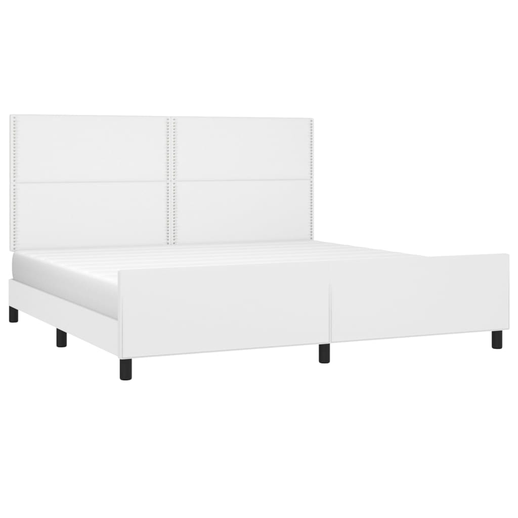 Estrutura cama c/ cabeceira couro artificial 200x200 cm branco