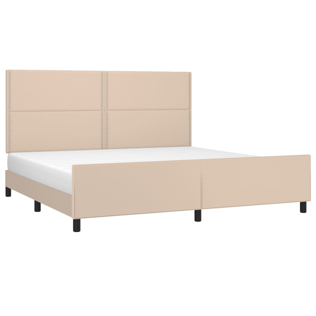 Estrutura cama cabeceira 200x200 cm couro artificial cappuccino