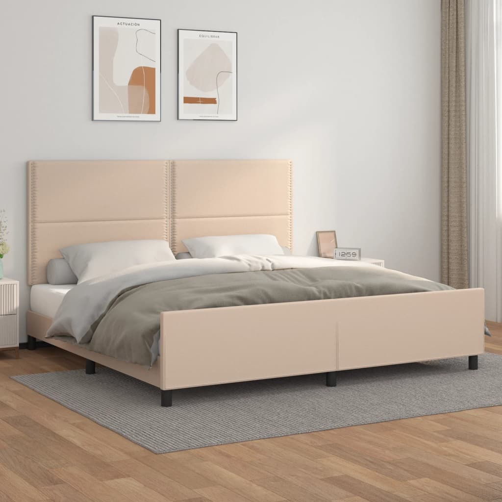 Estrutura cama cabeceira 200x200 cm couro artificial cappuccino