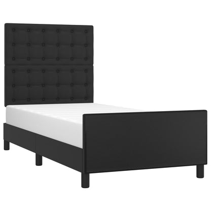 Estrutura de cama c/ cabeceira couro artificial 80x200 cm preto