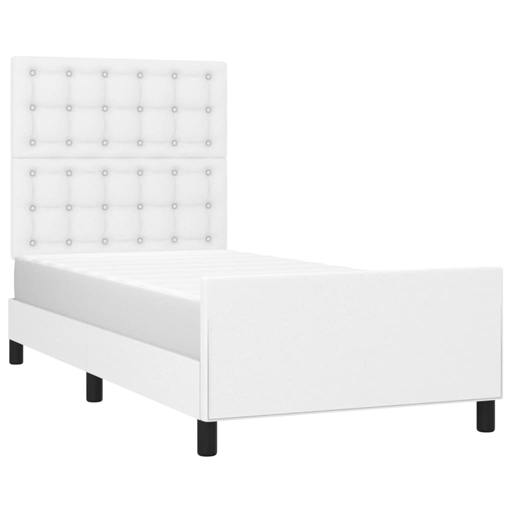 Estrutura de cama c/ cabeceira couro artificial 90x190cm branco