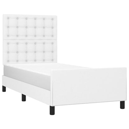 Estrutura de cama c/ cabeceira couro artificial 90x190cm branco