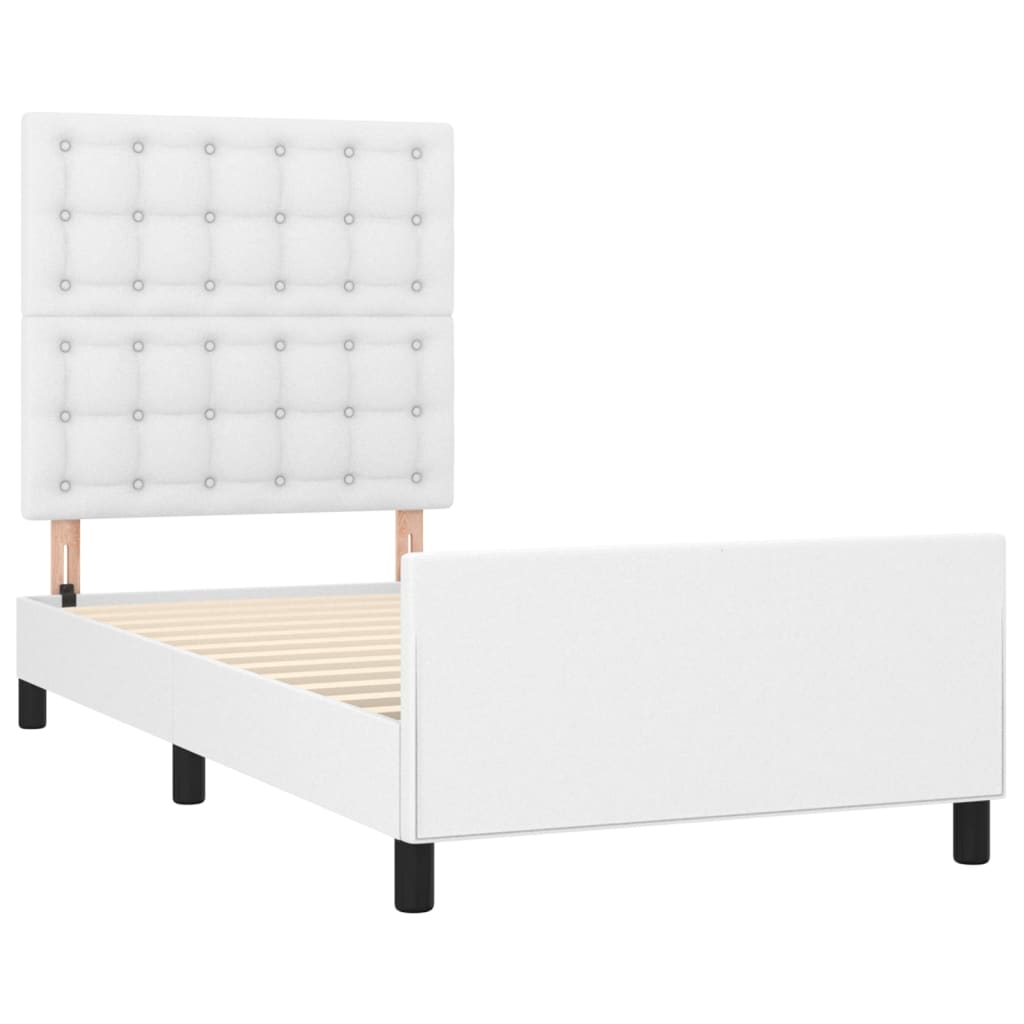 Estrutura de cama c/ cabeceira couro artificial 90x190cm branco