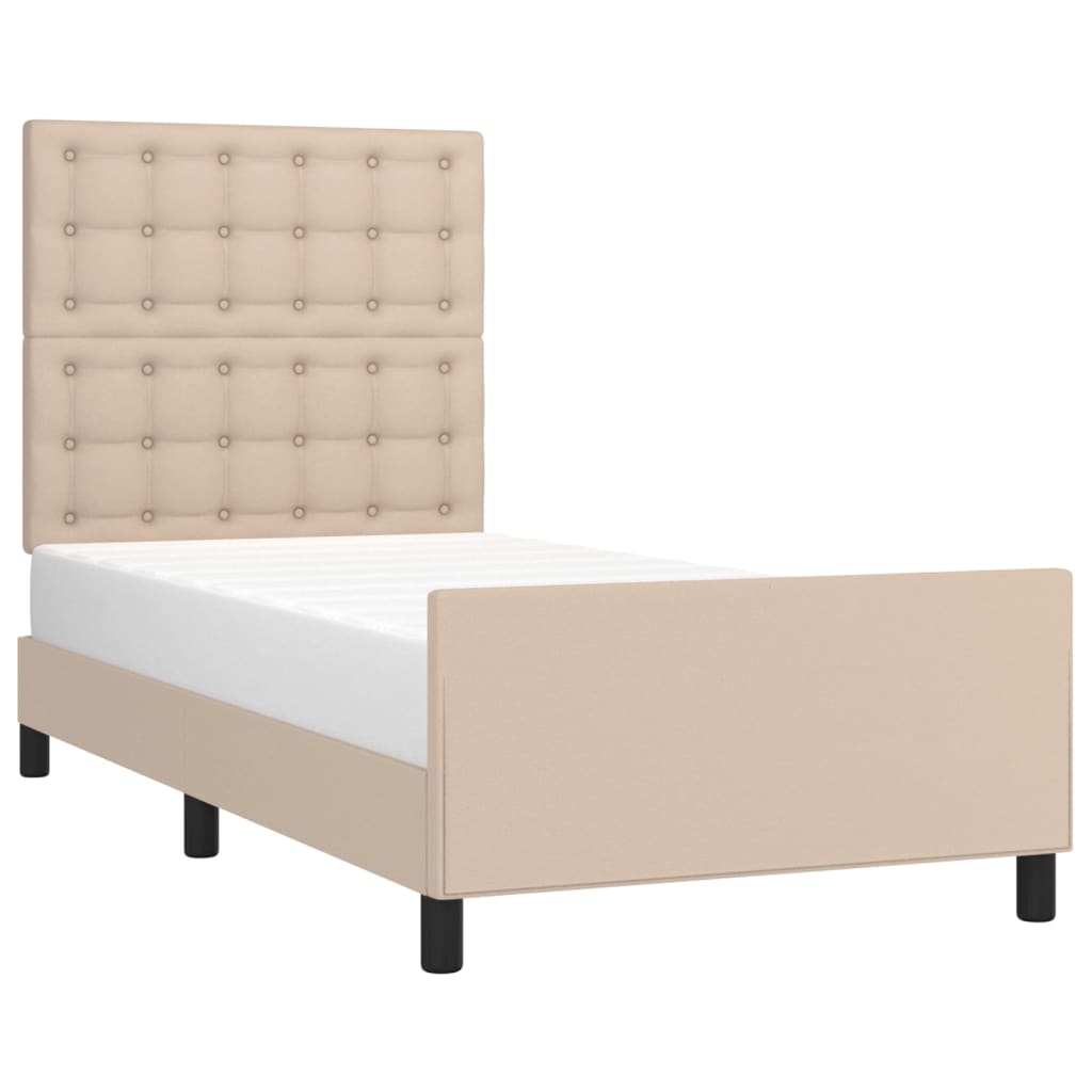 Estrutura cama cabeceira 90x200 cm couro artificial cappuccino