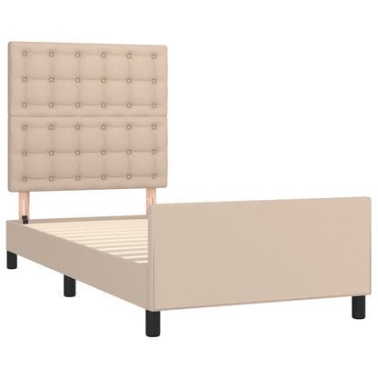 Estrutura cama cabeceira 90x200 cm couro artificial cappuccino