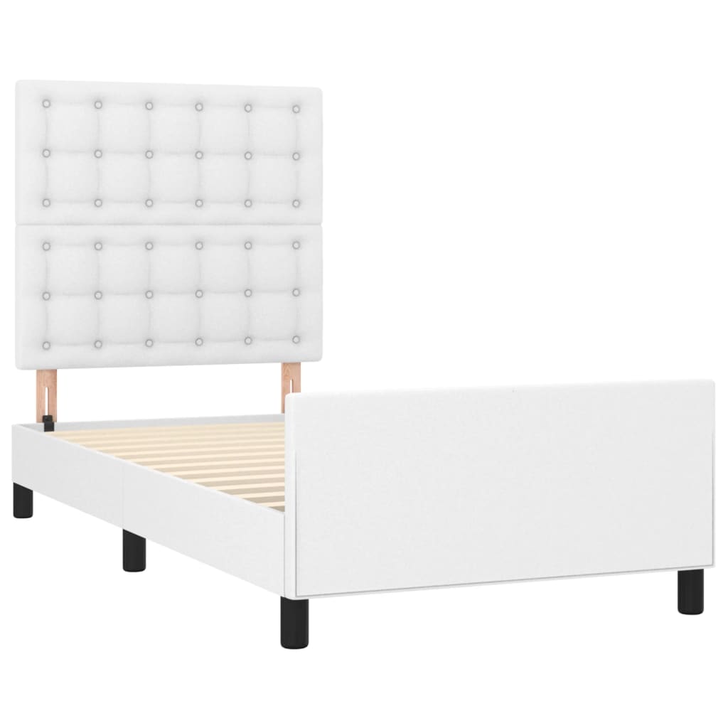 Estrutura cama c/ cabeceira 100x200 cm couro artificial branco