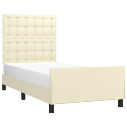 Estrutura de cama c/ cabeceira couro artificial 100x200cm creme