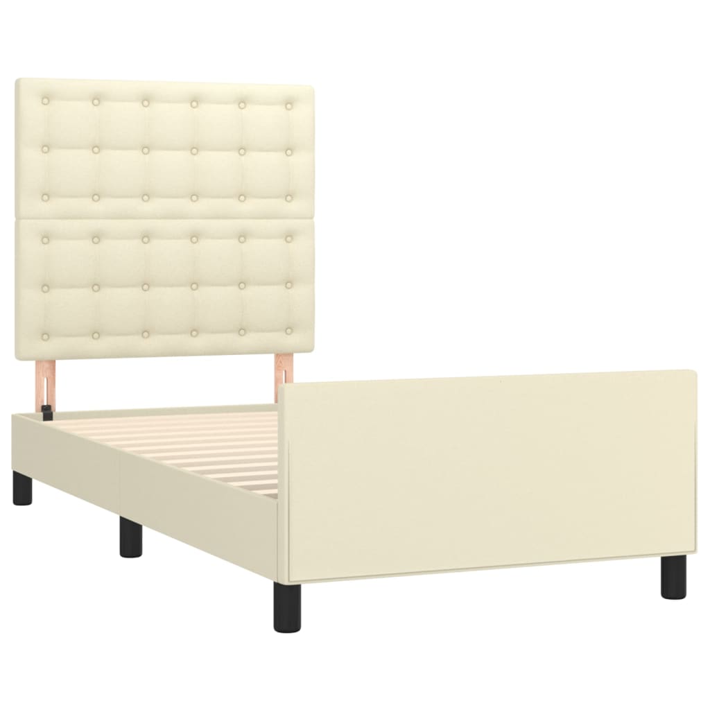 Estrutura de cama c/ cabeceira couro artificial 100x200cm creme