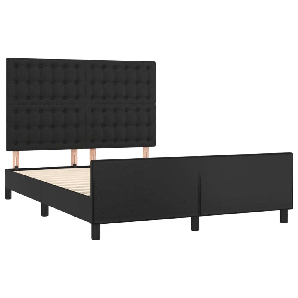 Estrutura cama c/ cabeceira 140x190 cm couro artificial preto