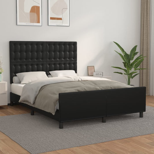 Estrutura cama c/ cabeceira 140x200 cm couro artificial preto