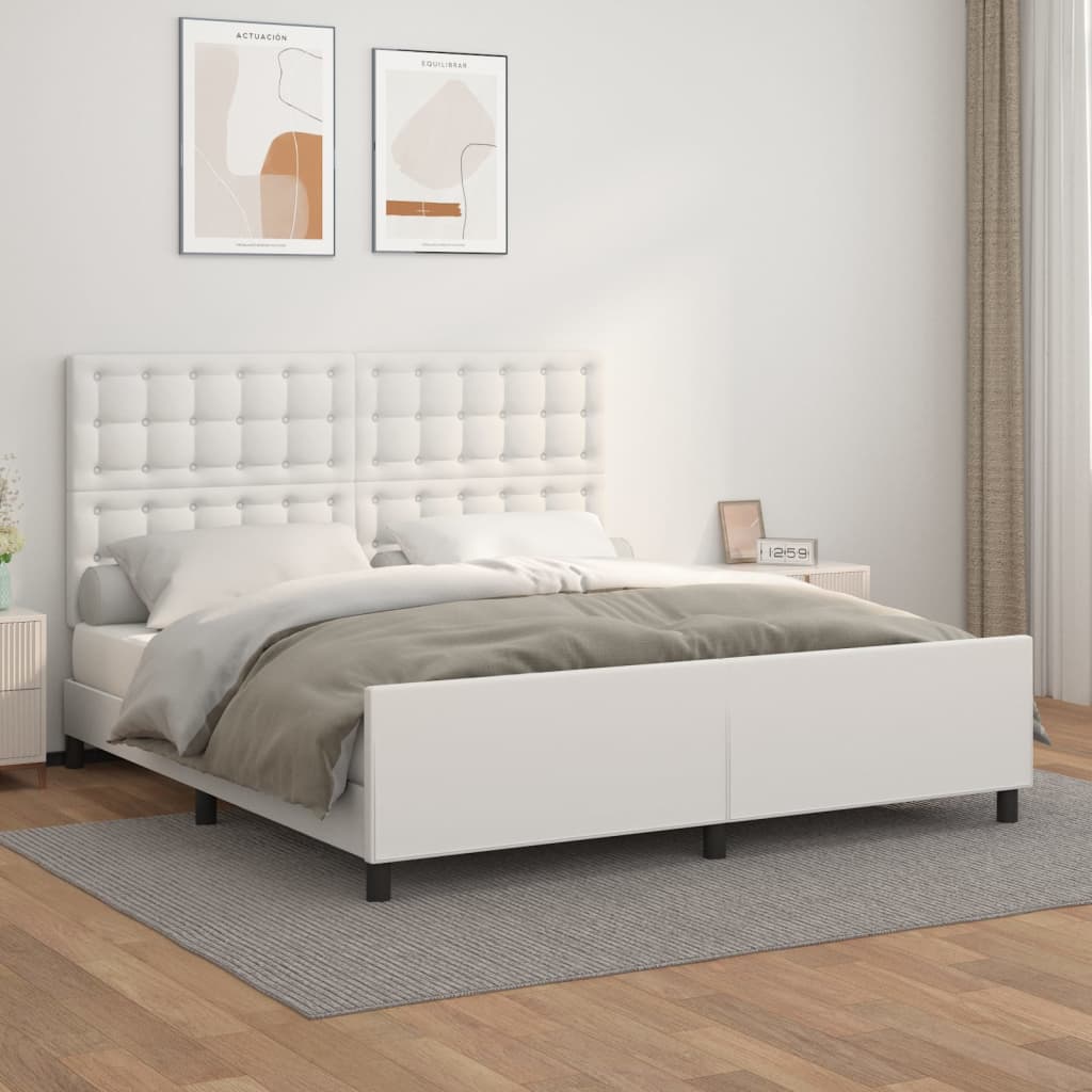 Estrutura cama c/ cabeceira 160x200 cm couro artificial branco