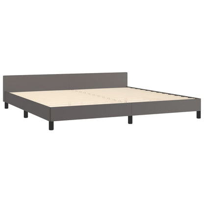 Estrutura cama c/ cabeceira 200x200cm couro artificial cinzento