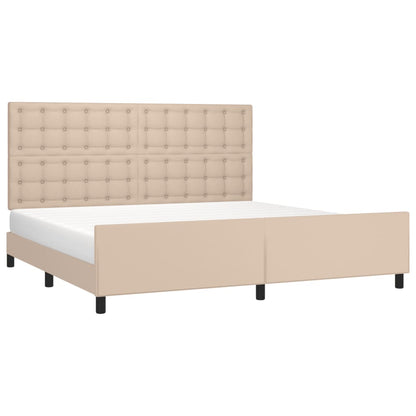 Estrutura cama cabeceira 200x200 cm couro artificial cappuccino