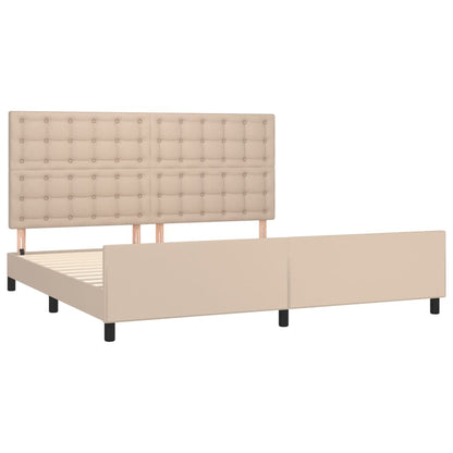 Estrutura cama cabeceira 200x200 cm couro artificial cappuccino