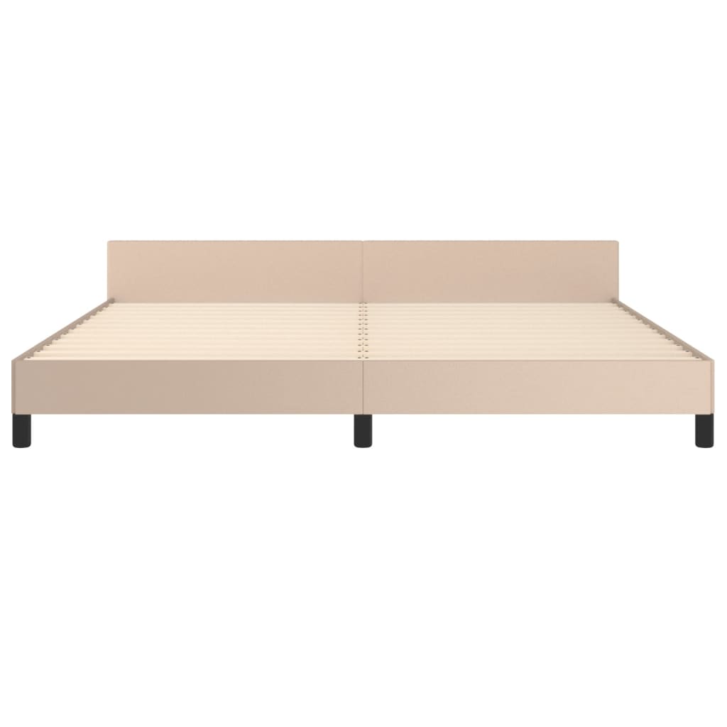 Estrutura cama cabeceira 200x200 cm couro artificial cappuccino