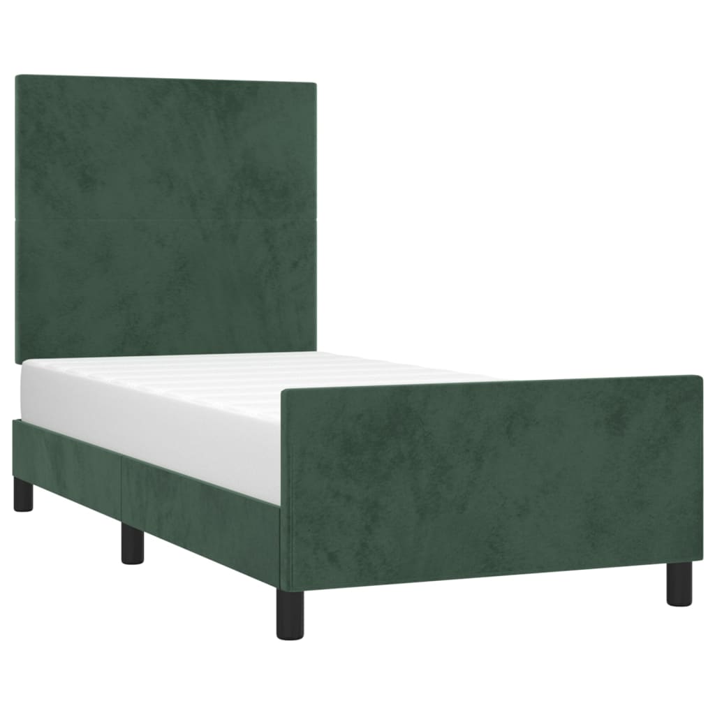 Estrutura de cama c/ cabeceira 80x200 cm veludo verde-escuro