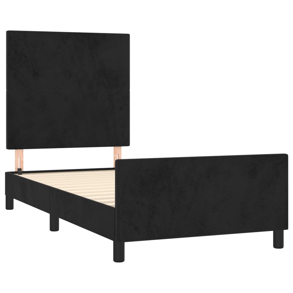 Estrutura de cama c/ cabeceira 90x190 cm veludo preto