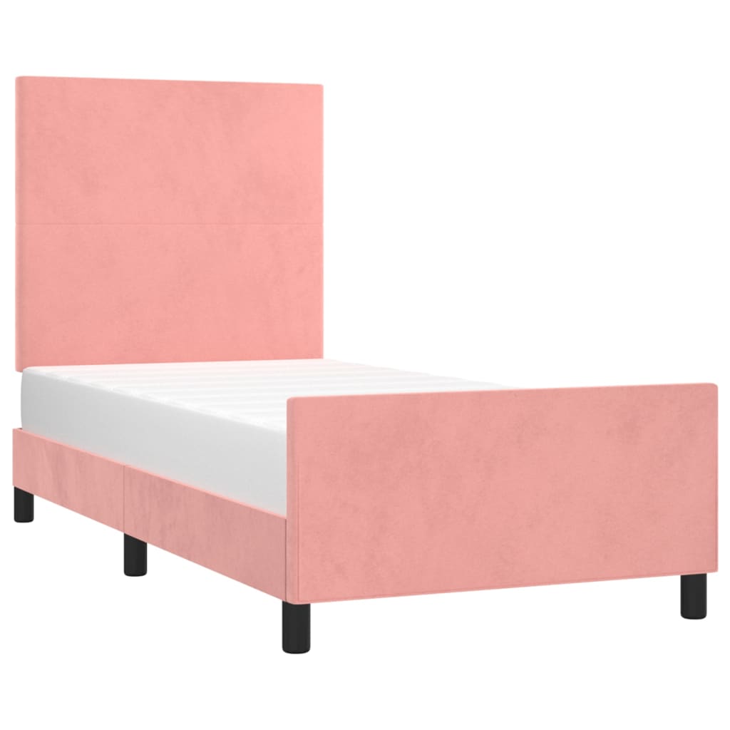 Estrutura de cama c/ cabeceira 90x190 cm veludo rosa