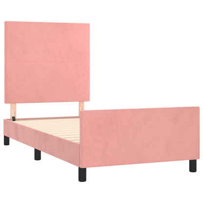 Estrutura de cama c/ cabeceira 90x190 cm veludo rosa