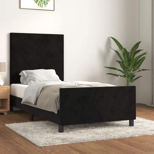 Estrutura de cama c/ cabeceira 90x200 cm veludo preto