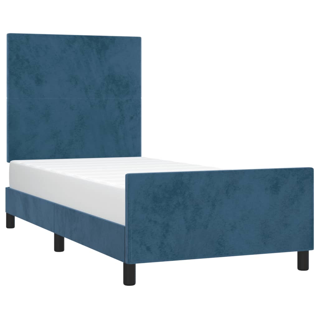 Estrutura de cama c/ cabeceira 90x200 cm veludo azul-escuro