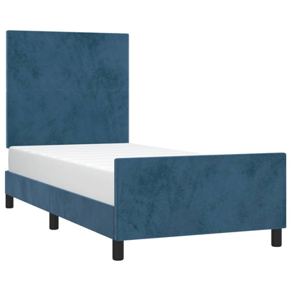 Estrutura de cama c/ cabeceira 90x200 cm veludo azul-escuro