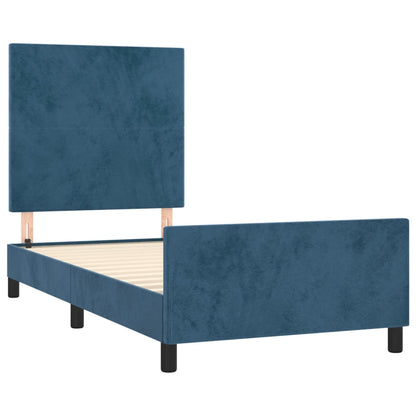 Estrutura de cama c/ cabeceira 100x200 cm veludo azul-escuro