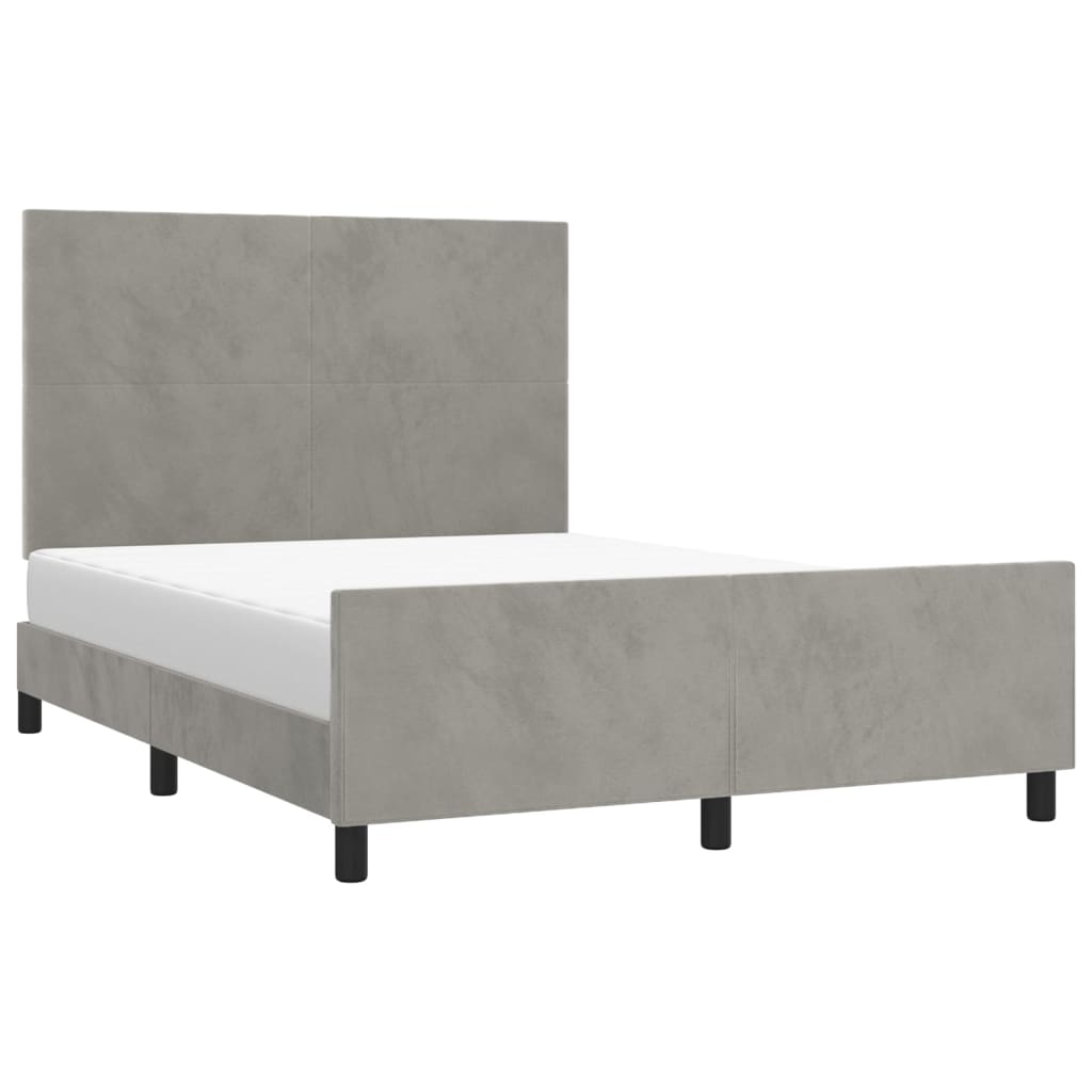 Estrutura de cama c/ cabeceira 140x190 cm veludo cinzento-claro