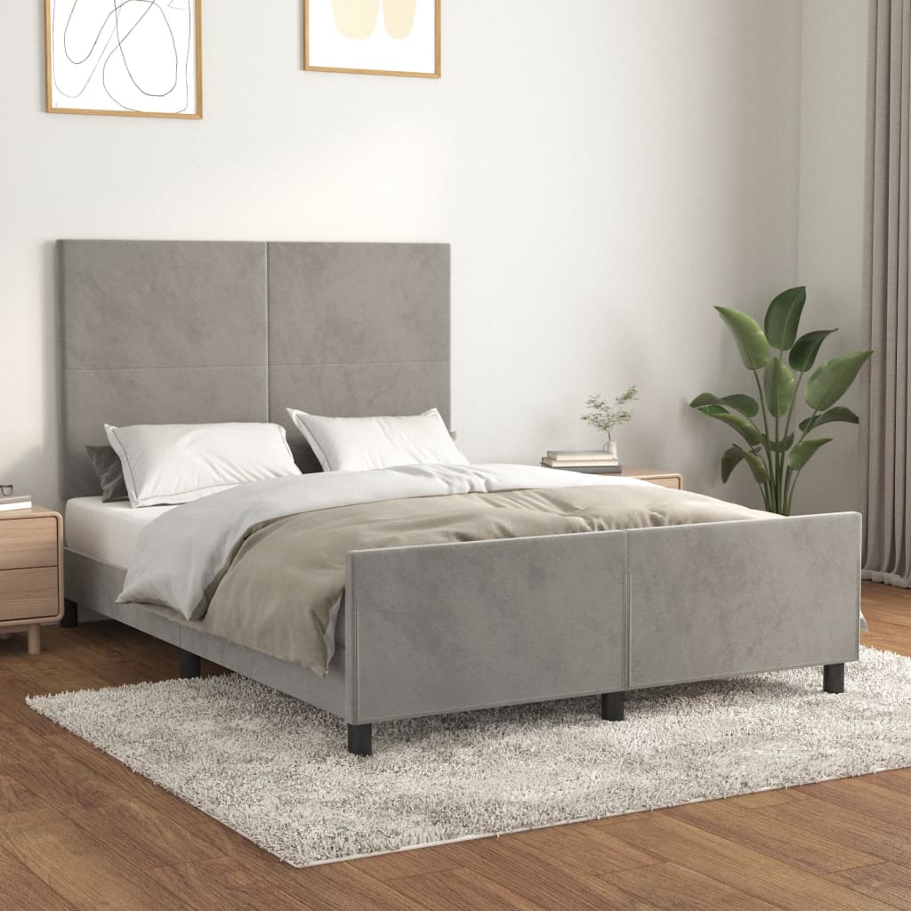 Estrutura de cama c/ cabeceira 140x190 cm veludo cinzento-claro