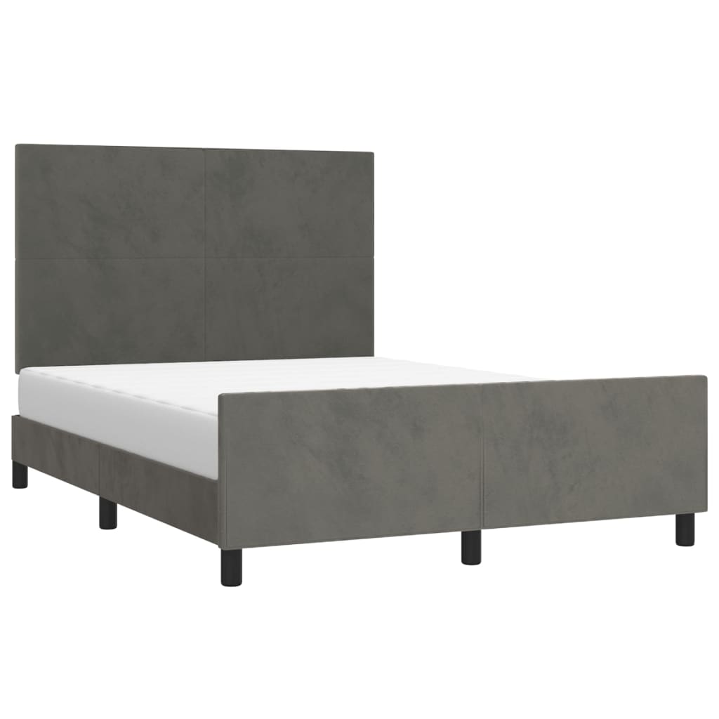 Estrutura de cama c/ cabeceira 140x190cm veludo cinzento-escuro