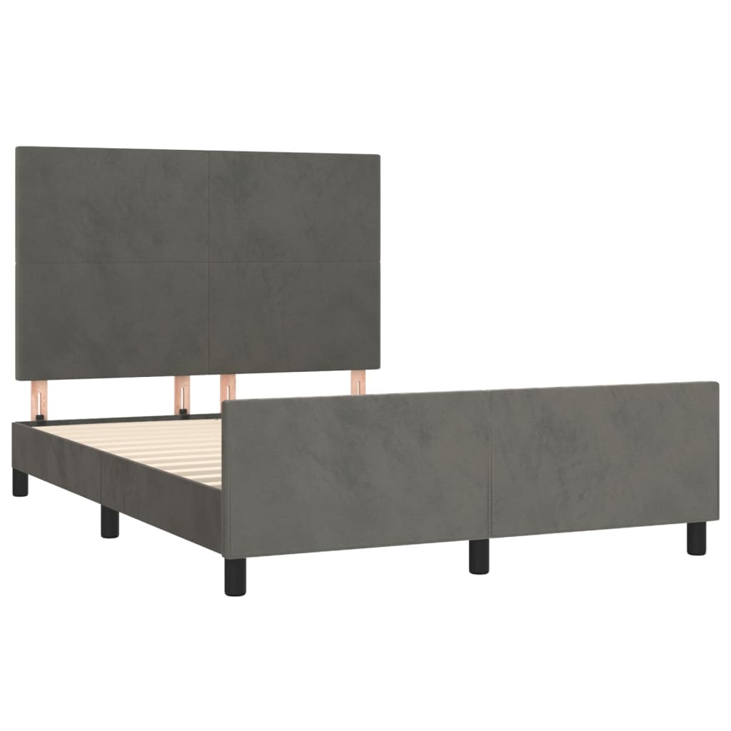 Estrutura de cama c/ cabeceira 140x190cm veludo cinzento-escuro