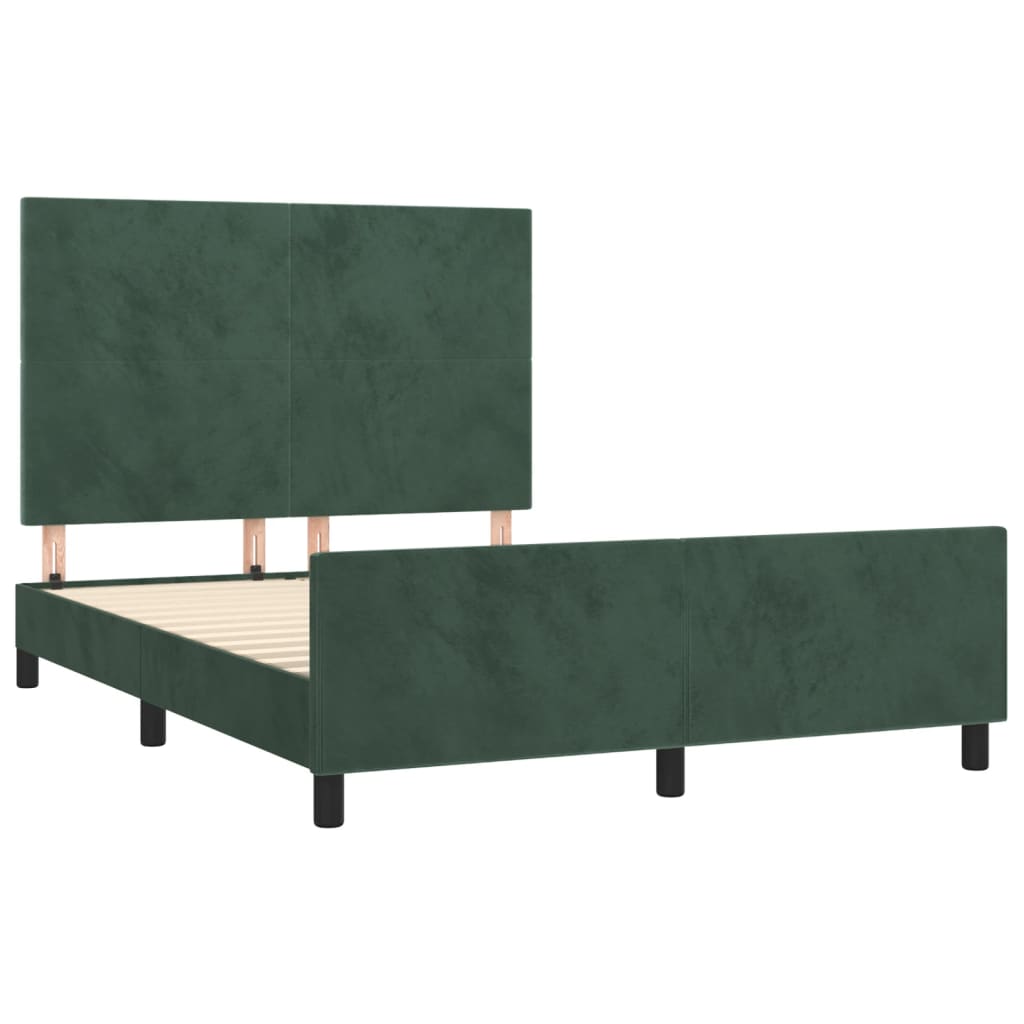 Estrutura de cama c/ cabeceira 140x190 cm veludo verde-escuro