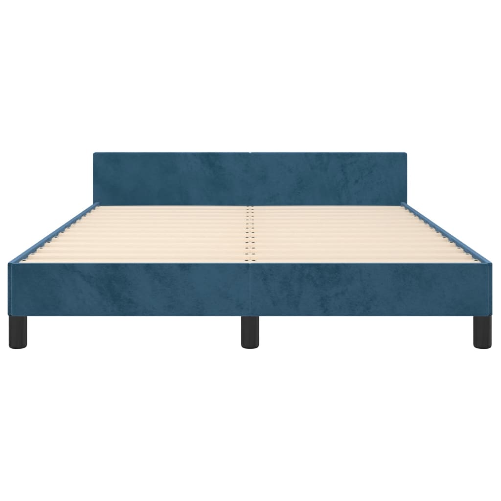 Estrutura de cama c/ cabeceira 140x190 cm veludo azul-escuro