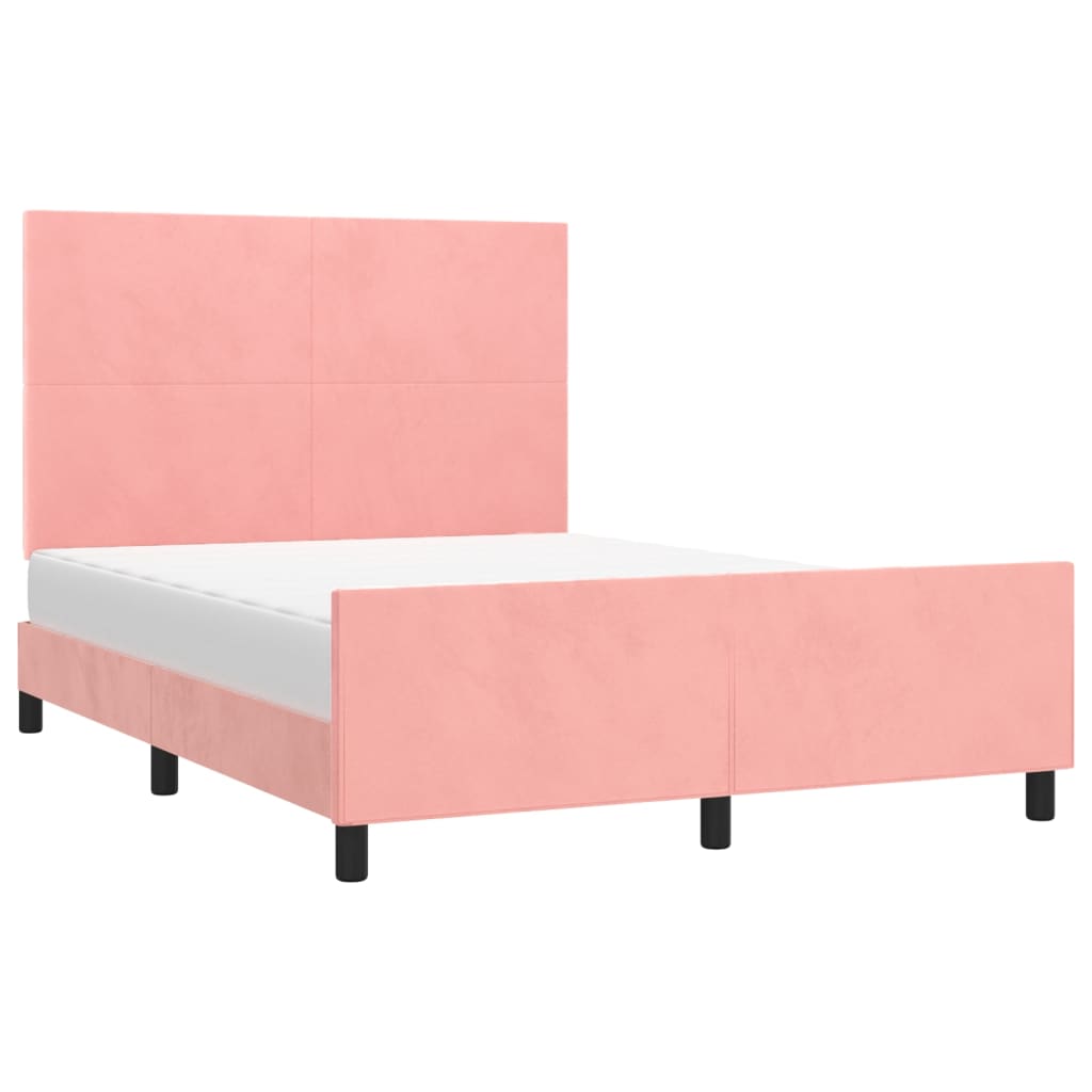 Estrutura de cama c/ cabeceira 140x190 cm veludo rosa