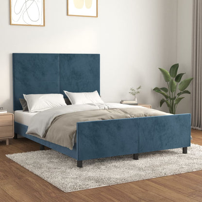 Estrutura de cama c/ cabeceira 140x200 cm veludo azul-escuro