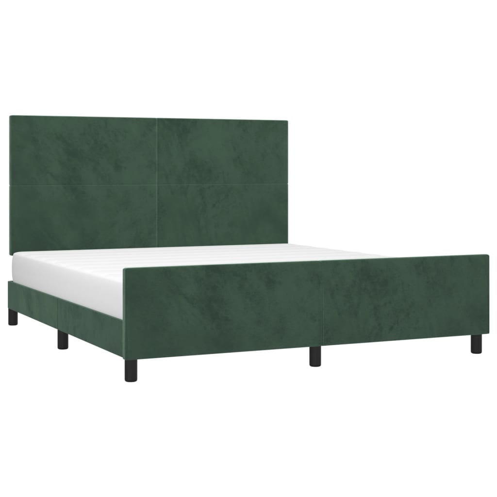 Estrutura de cama c/ cabeceira 160x200 cm veludo verde-escuro