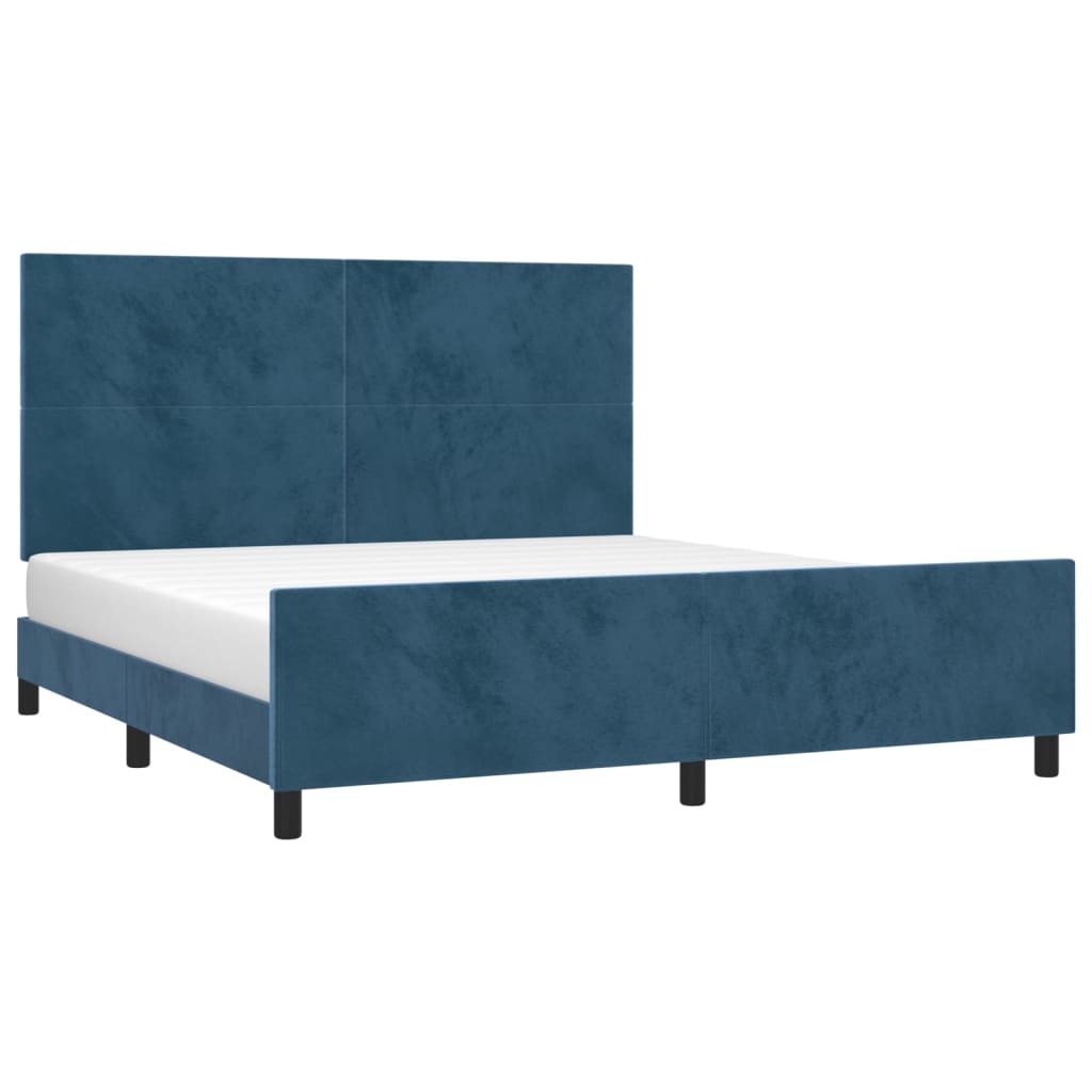 Estrutura de cama c/ cabeceira 160x200 cm veludo azul-escuro