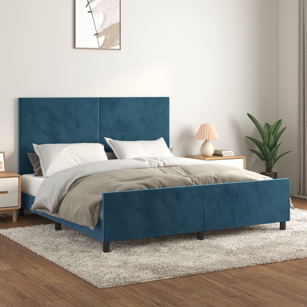 Estrutura de cama c/ cabeceira 160x200 cm veludo azul-escuro