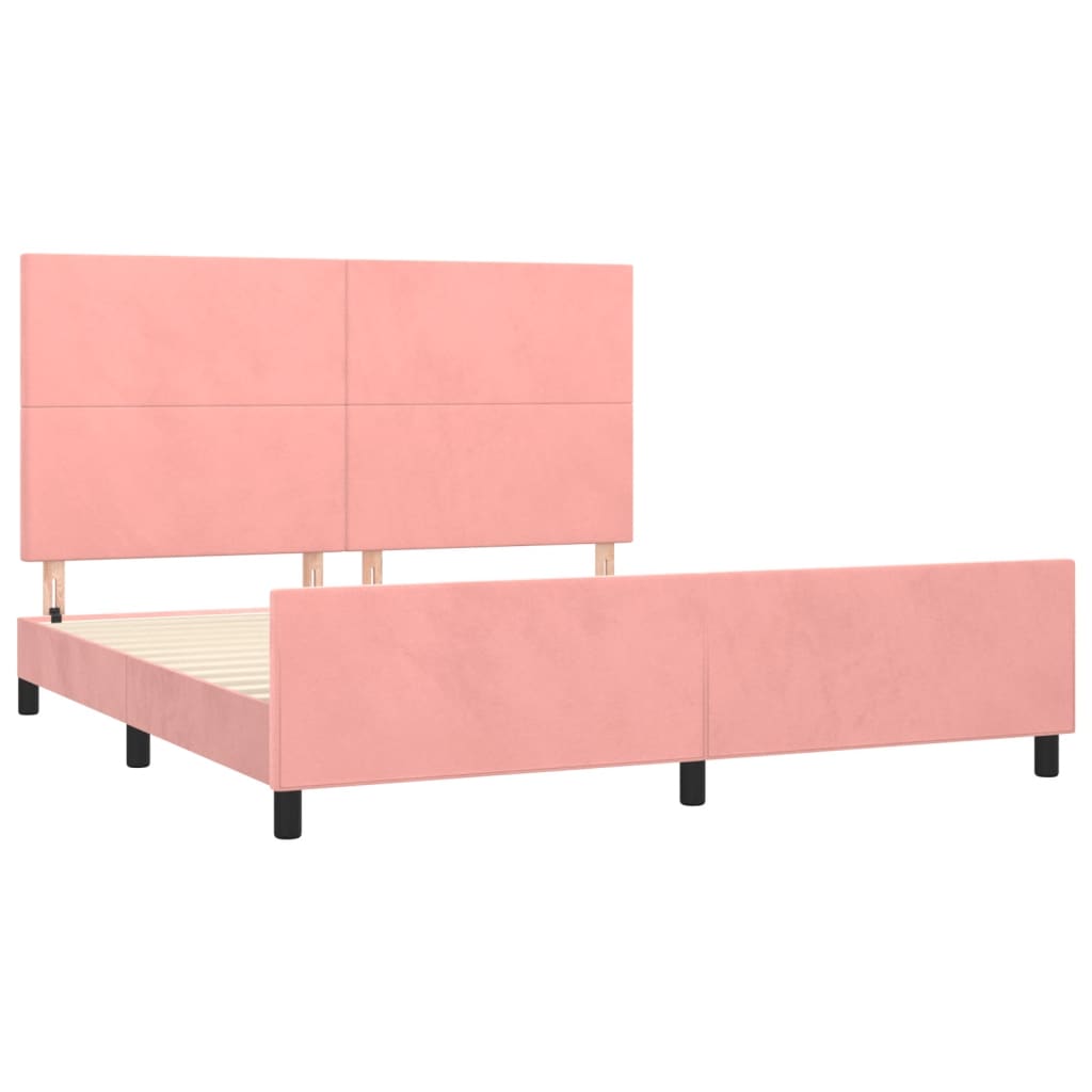 Estrutura de cama c/ cabeceira 160x200 cm veludo rosa