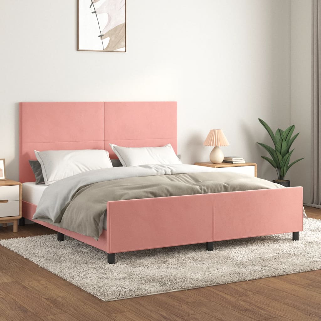 Estrutura de cama c/ cabeceira 180x200 cm veludo rosa