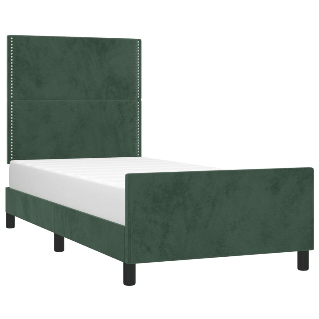 Estrutura de cama c/ cabeceira 80x200 cm veludo verde-escuro