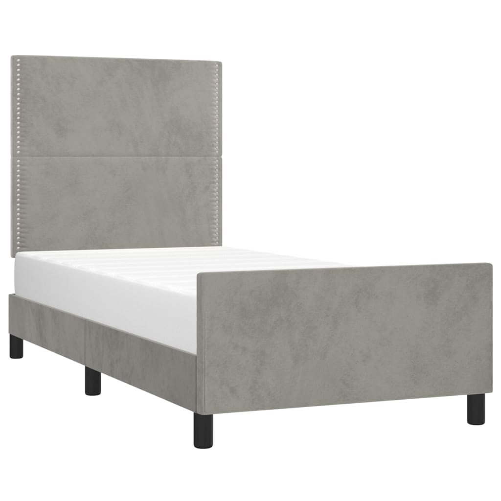 Estrutura de cama c/ cabeceira 90x190 cm veludo cinzento-claro