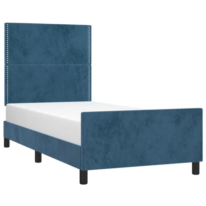 Estrutura de cama c/ cabeceira 90x190 cm veludo azul-escuro