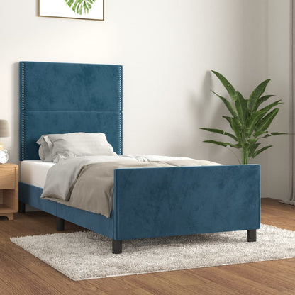 Estrutura de cama c/ cabeceira 90x200 cm veludo azul-escuro